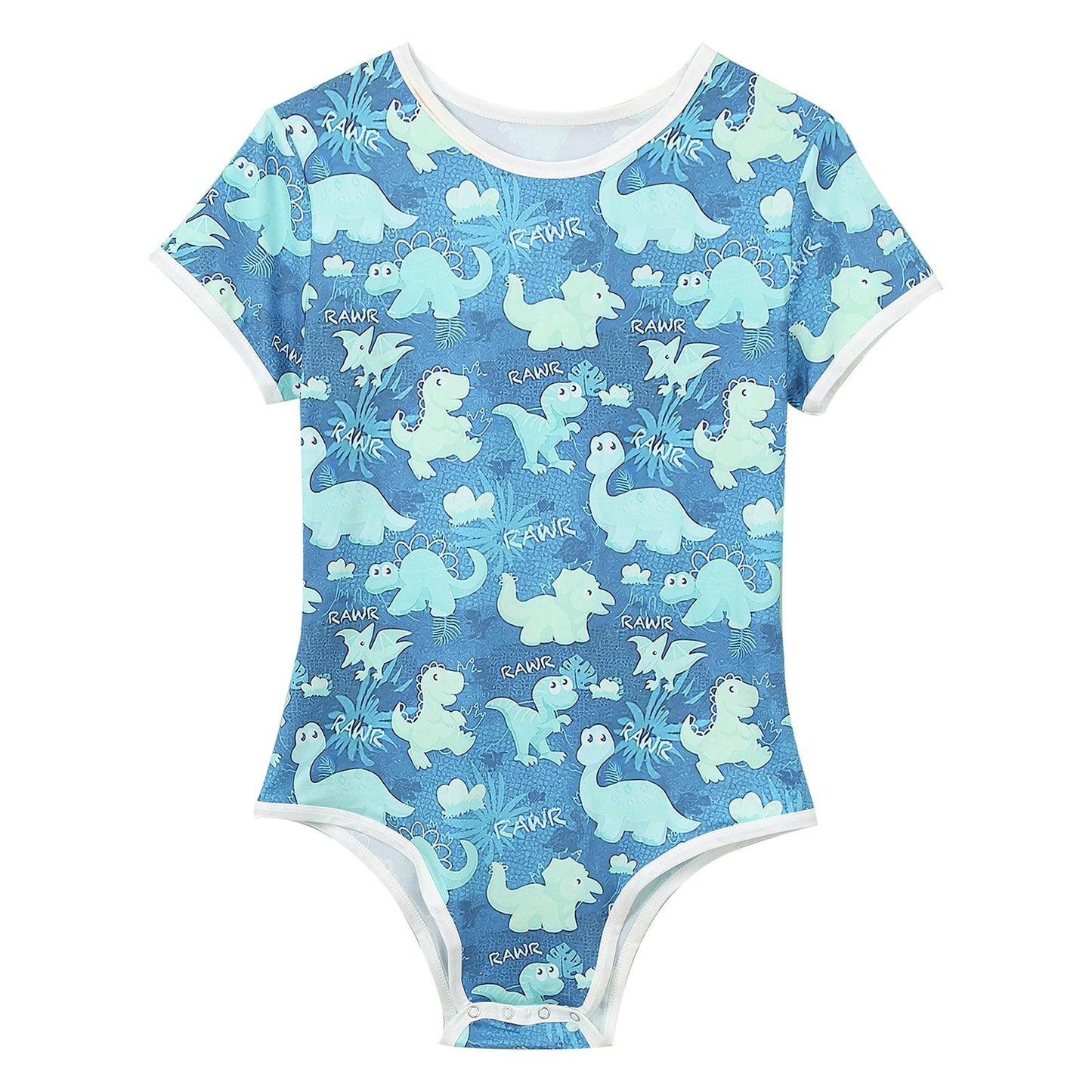 Mens Cute Cartoon Print Bodysuit Sissy Pajamas Short Sleeve Buttoned Crotch Diaper Rompers Gay Male Onesies Sleepwear Loungewear
