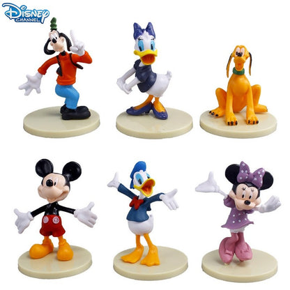 Promoção de 6 pçs/conjunto de Bonecos de Ação Disney Mickey Mouse Minnie Pato Donald em PVC para Bolo, Decoração de Coleção, Presentes Infantis