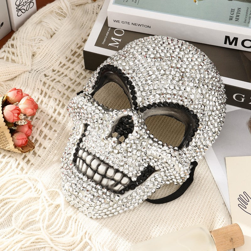 Horror Skull Mask for Halloween Party, Rhinestone Decorated Face Cover, Unisex Costume Accessory, Perfect for Men and Women