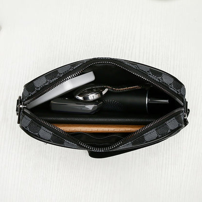 Fashion Business Shoulder Bag PU Leather Men Clutch Bag Wide Strap Crossbody Bag Designer Casual Male Messenger Pack Phone Purse