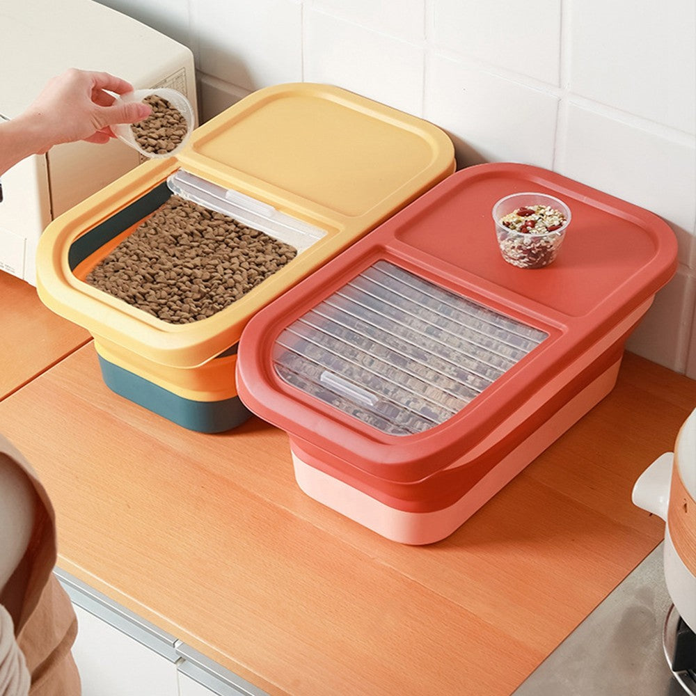 Recipiente Dobrável para Ração de Cães e Gatos de 6/15 Litros, Caixa para Ração Seca de Gatos com Tampas, Recipientes Herméticos para Armazenamento de Grãos e Arroz de Cozinha