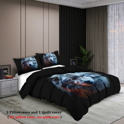 Conjunto de 3 peças, jogo de cama com estampa de lobo, queen, king, cama de casal, para quarto, quarto de hóspedes, hotel, decoração de casa