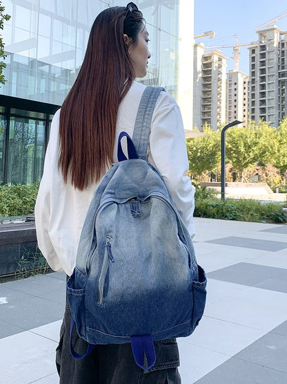 Men's and Women's Backpacks, Student Schoolbags, Large-Capacity Washed Denim Bags