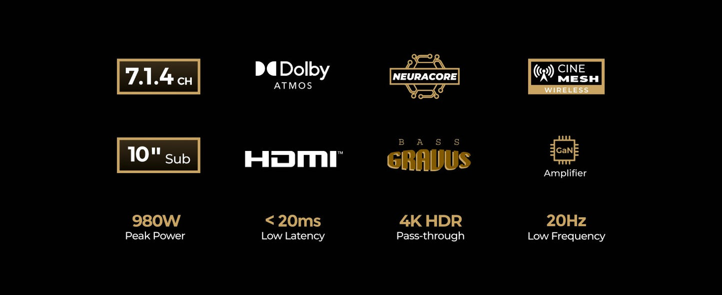 Sistema de Som Surround 7.1.4 ULTIMEA Barra de Som para TV com Dolby Atmos e Controle por APP, Alto-falante Bluetooth Doméstico com Subwoofer Sem Fio de 10"