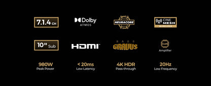 Sistema de Som Surround 7.1.4 ULTIMEA Barra de Som para TV com Dolby Atmos e Controle por APP, Alto-falante Bluetooth Doméstico com Subwoofer Sem Fio de 10"