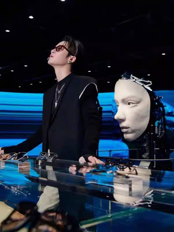 High Street Men's and Women's RO Dark Show Knitted Edge Splicing Sleeve Wide Shoulder Windbreaker Coat Medium Length Blazer Coat