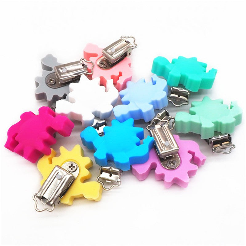 Chenkai 10PCS Round Bear Star Silicone Teether Clip DIY Baby Pacifier Dummy Chain Holder Soother Nursing Jewelry Toy Clips