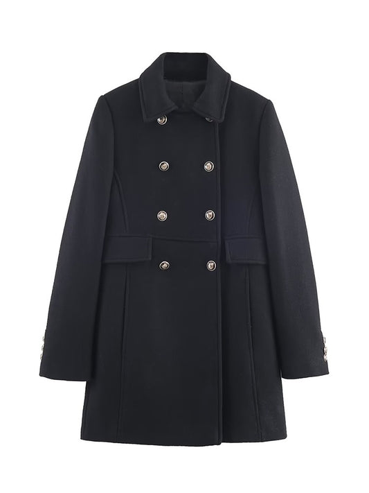 2025 Autumn Winter Women Notched Lapel Double Breasted Overcoat Long Sleeve Elegant High Street Loose Fit Casual Outerwear Jacke