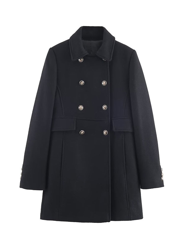 2025 Autumn Winter Women Notched Lapel Double Breasted Overcoat Long Sleeve Elegant High Street Loose Fit Casual Outerwear Jacke