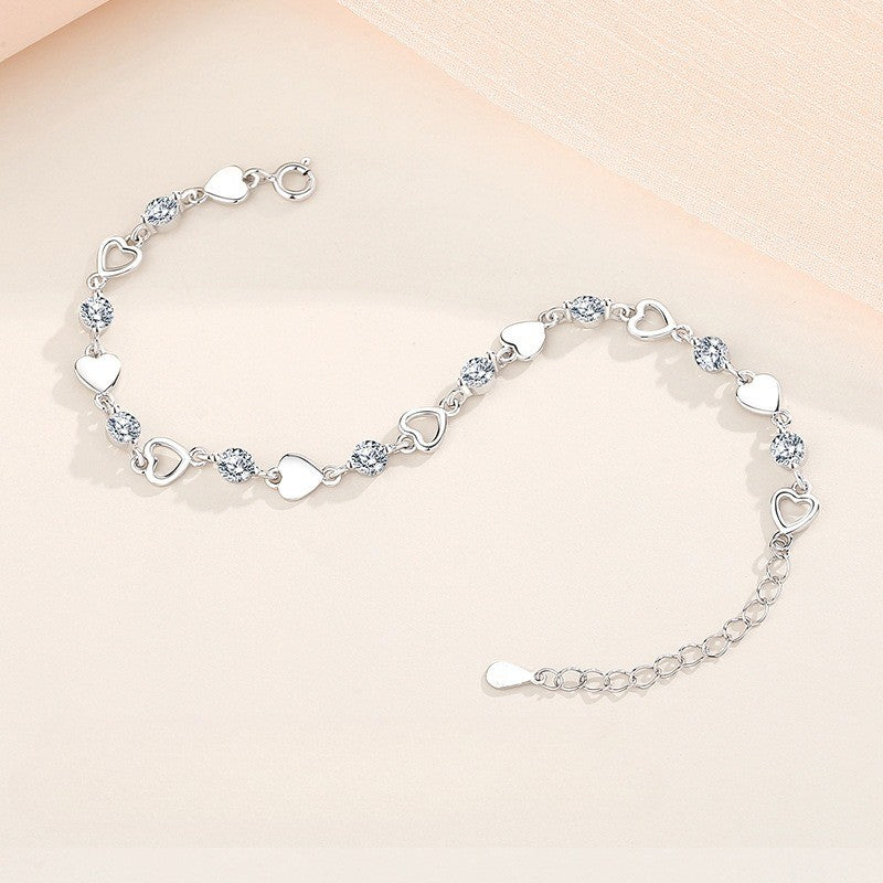 Pulseira Coração Prata 925 Esterlina Feminina Retro Coreana Versátil Zircônia Charme Pulseiras Original Festa Joias Presentes