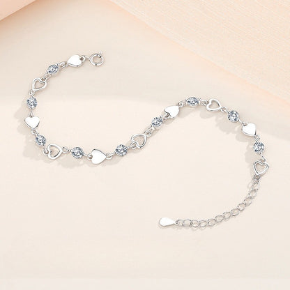 Pulseira Coração Prata 925 Esterlina Feminina Retro Coreana Versátil Zircônia Charme Pulseiras Original Festa Joias Presentes