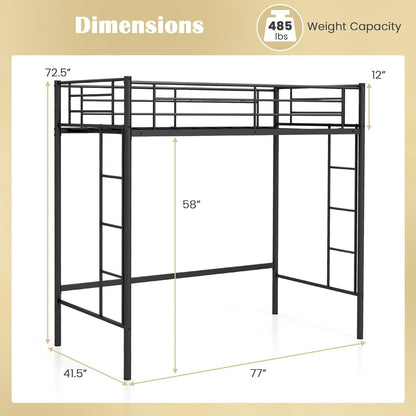 Estrutura de Cama Loft de Solteiro de Metal com Duas Escadas e Guarda-Corpo de Segurança, Não Precisa de Box, Economia de Espaço para Adolescentes
