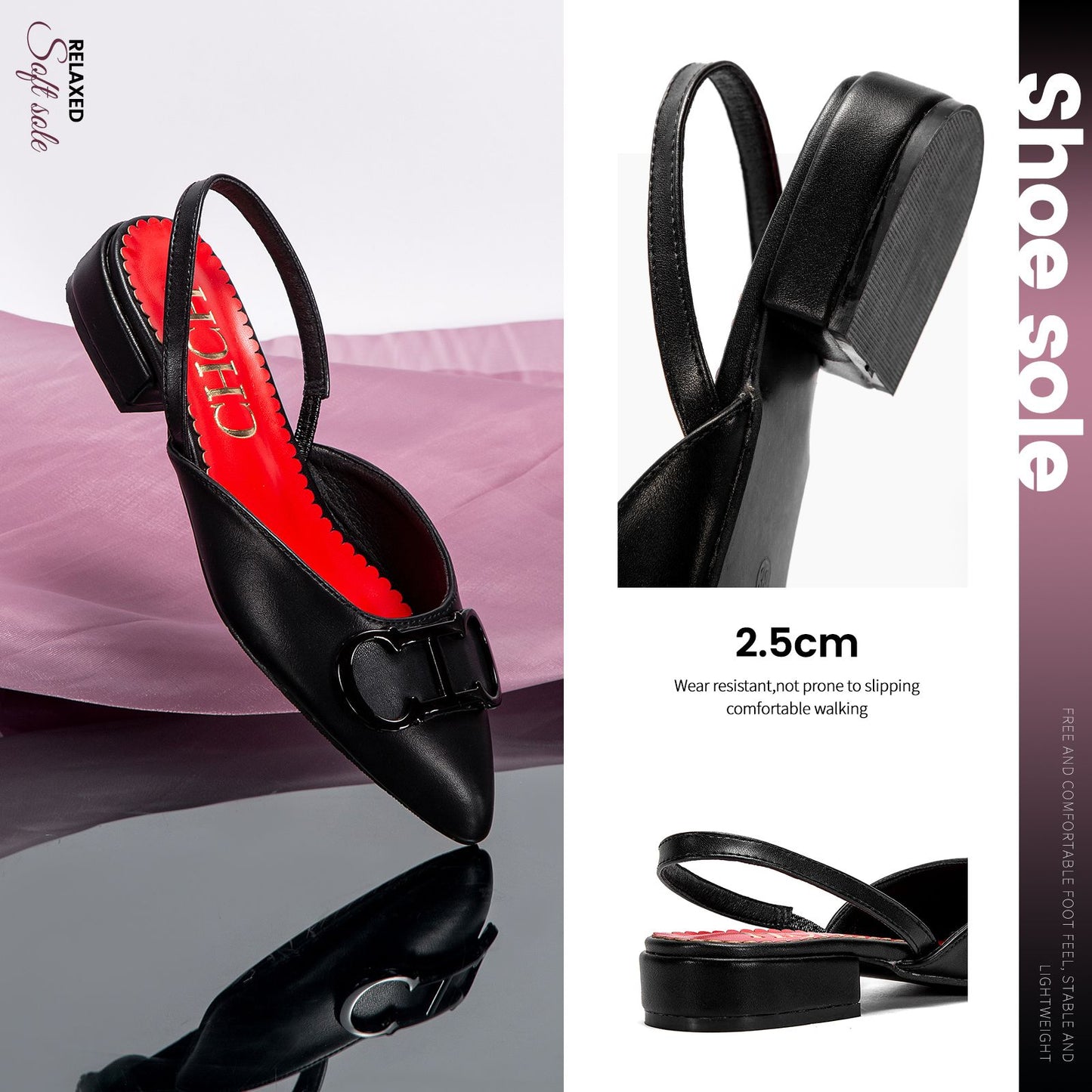 CHCH Women's Sandals 2024 New Black Pointed Flat bottomed loafers Simple Black Business Women's Shoes