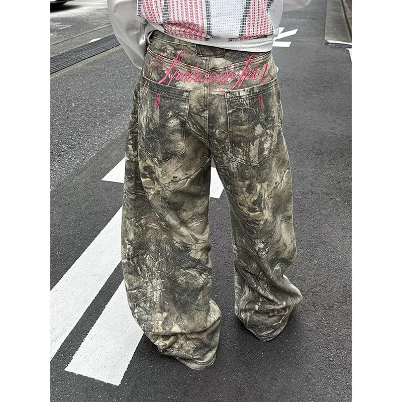 ZHIZOU Women Gothic Baggy Y2k Jeans American 2000s Style Embroidery Jean Pants Vintage Harajuku Oversize Denim Trousers Autumn