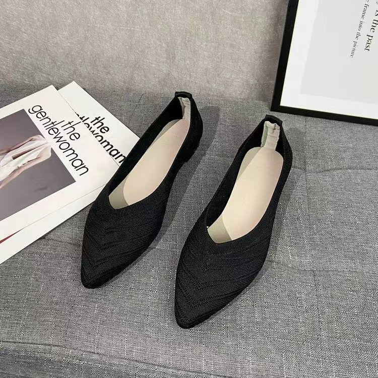 Women Pointed Toe Flat Shoes 2025 New Solid Color Knitted Slip on Shoes Casual Breathable Ballet Flats Women Flat Loafers Shoes