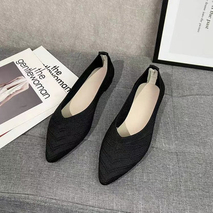 Women Pointed Toe Flat Shoes 2025 New Solid Color Knitted Slip on Shoes Casual Breathable Ballet Flats Women Flat Loafers Shoes