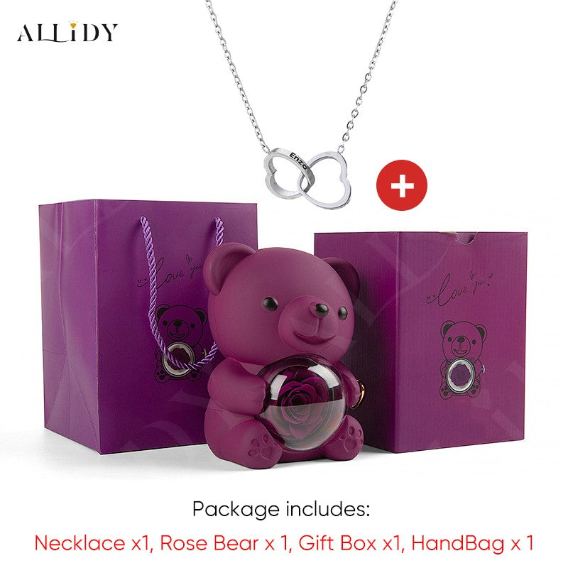 2025 Hot Eternal Rose Teddy Bear Gift Box with Custom Necklace Jewelry Set Valentine's Birthday Holiday Gift Back School Gift