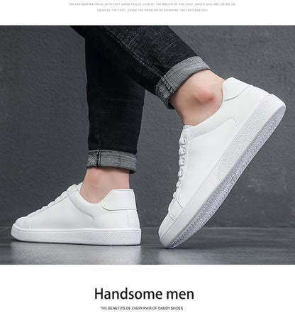 Men's Vulcanized Shoes Casual Low Top Flat Sneakers White Shoes Zapatillas Hombre Chaussure Homme Drop Shipping Leather Black