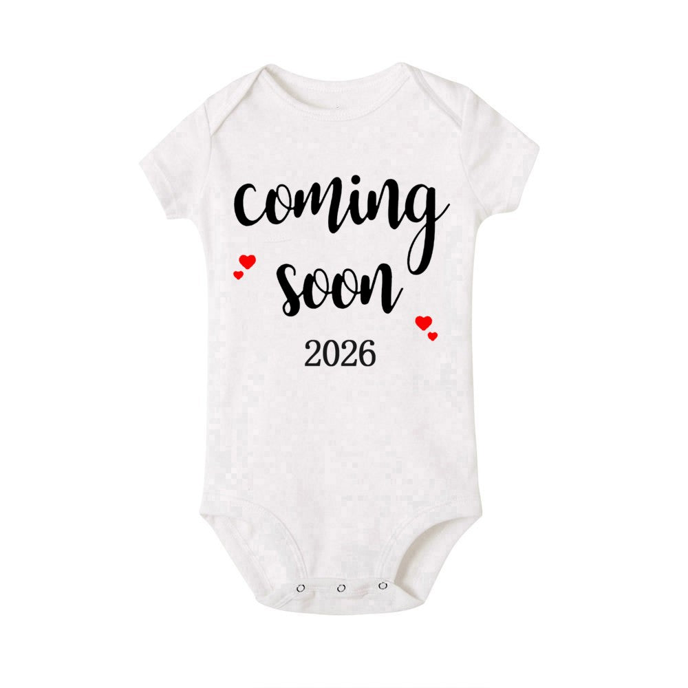Baby 2026 Print Baby Romper Pregnancy Announcement Newborn Bodysuits Cotton Summer Boys Girls Romper Jumpsuit Clothes Outfit