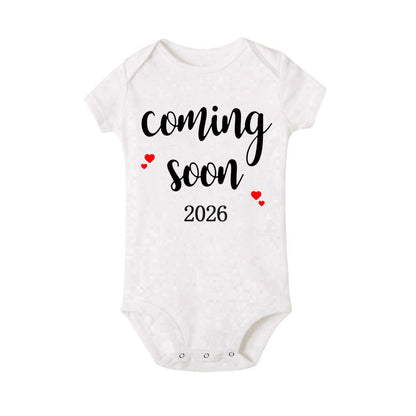 Baby 2026 Print Baby Romper Pregnancy Announcement Newborn Bodysuits Cotton Summer Boys Girls Romper Jumpsuit Clothes Outfit