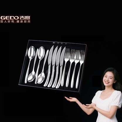 GEDO Banquet Tableware Set 12 Pieces of Classical Cutlery Fork Knife Spoon Well Packaged by Gift Box Dinnerware for Family