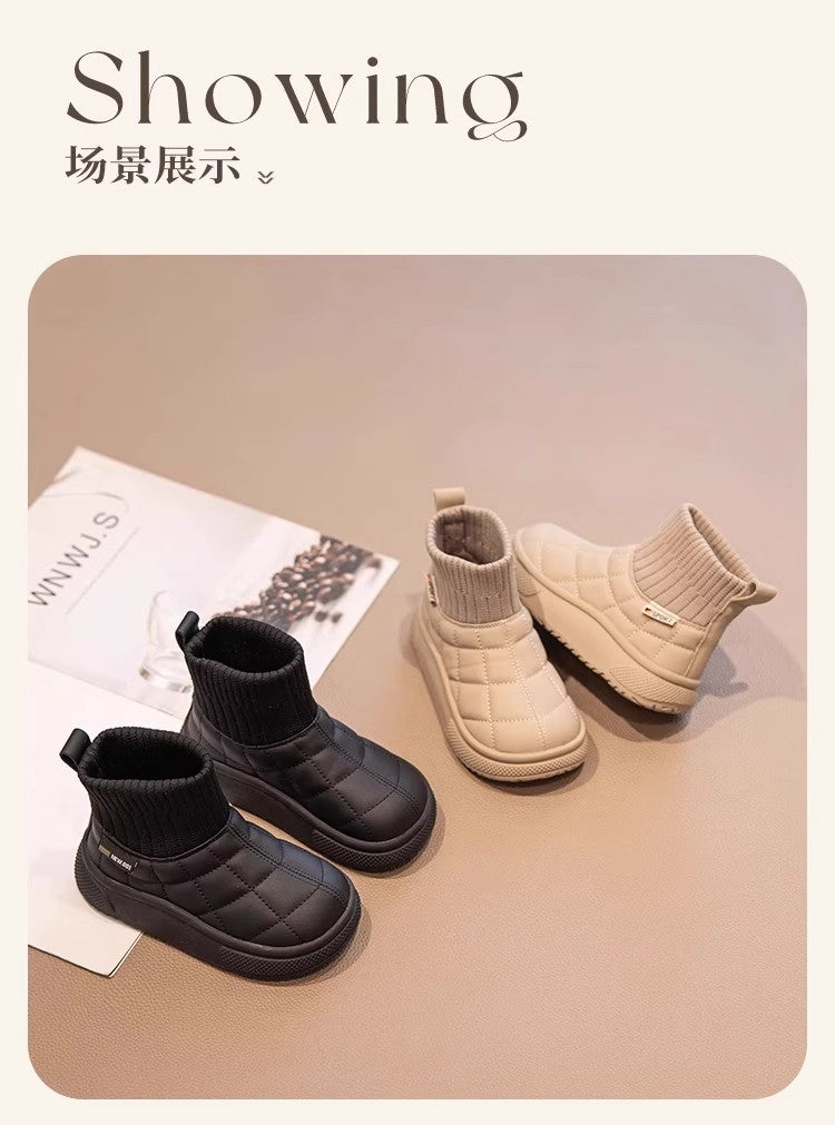 Children's Snow Boots 2-18 Years Old Khaki Padded Thickened Boys Girls Cotton Shoes Winter Black Soft Non-slip Kids Sock Boots