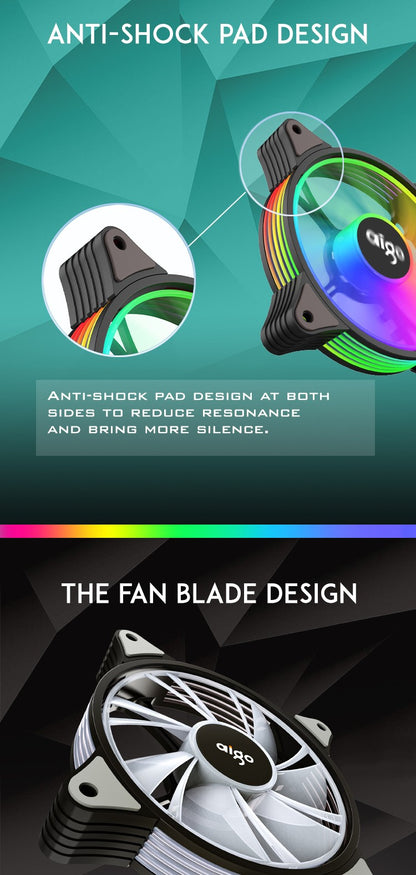 Aigo AR12 120mm PC Gamer Computer Case Fan RGB 12v Heatsink Aura Sync Cooler Argb Silent Controller Kit Fan Cooling Ventilador