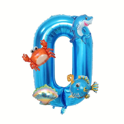 5Pcs Mini Blue Ocean Balloon Set Blue Number Balloon Set Ocean Animals Shark Crab Themed Birthday Party Decorations Gifts