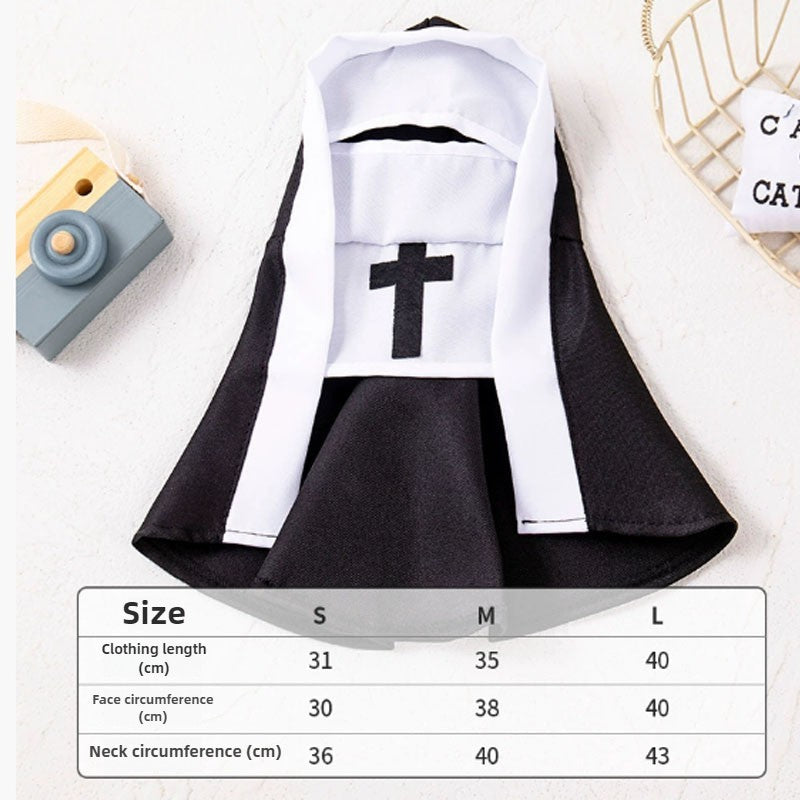 Roupas de Gato de Halloween com Fantasia de Freira e Estampa de Cruz de Jesus para Cães Pequenos Engraçado Bonito Vestido de Festa Macacão para Animais de Estimação Acessórios para Gatos