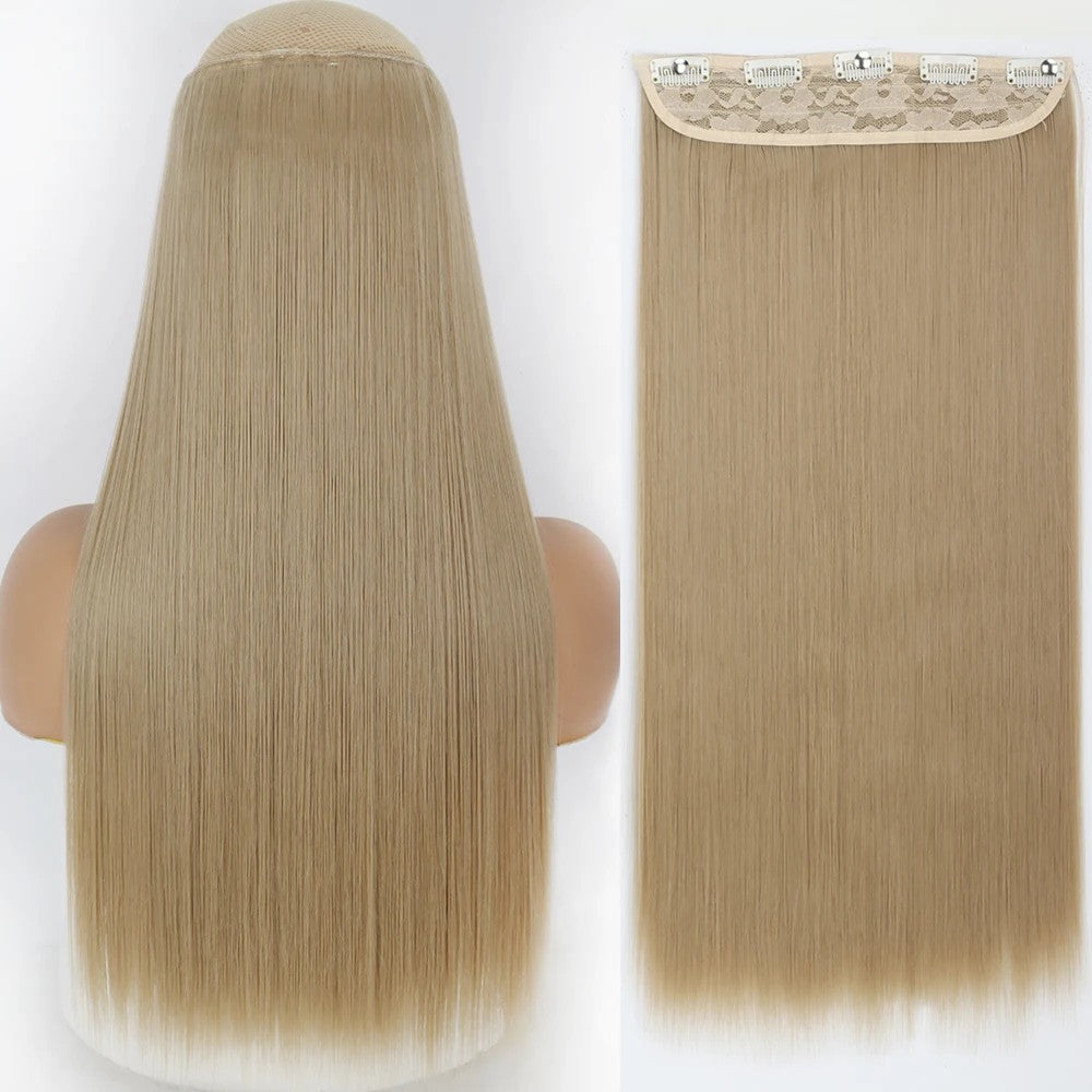 Extensão de Cabelo Liso Comprido de Fibra Sintética Resistente ao Calor com 5 Clipes 22"32" Preto Castanho Loiro