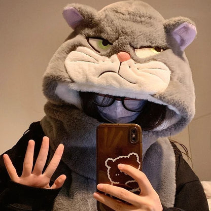 Novo Chapéu de Gato Marie da Disney Lúcifer Criativo Anime de Alto Valor Secundário Inverno Engrossado Quente Proteção de Orelha Integrado Boné Cachecol
