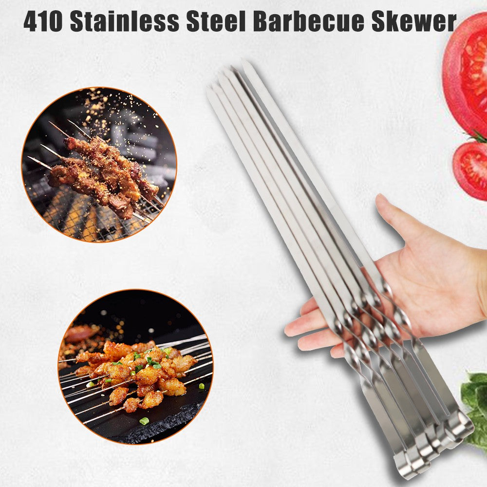 Outdoor Camping Picnic Stainless Steel Barbecue Skewer BBQ Utensil Flat BBQ Fork 6Pcs Wide BBQ Sticks Barbecue Supplies