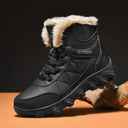 Calçados Masculinos 2025 Novas botas de inverno masculinas Pantufas Quentes Impermeáveis Antiderrapantes Tênis de pelúcia Botas de couro Masculinas Tamanho Plus 48
