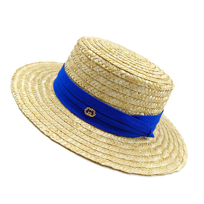 2024 Summer Straw Hat Beach Hat Women's Seaside Sun Hat Vacation Bow Ribbon Flat Top Big Brim Straw Hat praia ??
