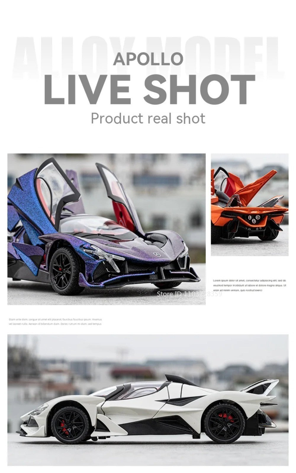 1:24 Apollo EVO Miniatura Carro Esportivo de Brinquedo Liga Fundido Som Luz Portas Abertas Fricção Supercarro Presentes para Crianças