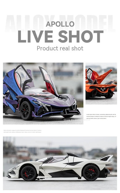 1:24 Apollo EVO Miniatura Carro Esportivo de Brinquedo Liga Fundido Som Luz Portas Abertas Fricção Supercarro Presentes para Crianças