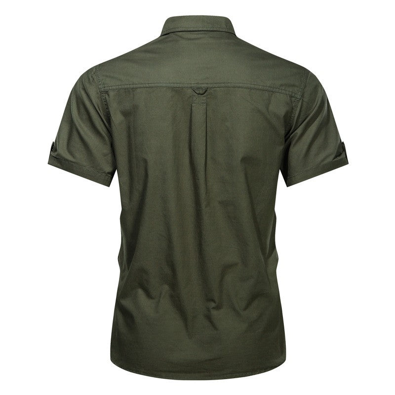 Summer military cargo shirt men's cotton wear-resistant loose short sleeved outdoor army tactical shirt multi pocket solid color