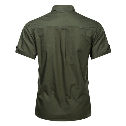 Summer military cargo shirt men's cotton wear-resistant loose short sleeved outdoor army tactical shirt multi pocket solid color