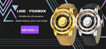 FOXBOX Fashion Unique Dial Man Watch Leather Casual Sports Srolling Bead Magnetic Force Waterproof Quartz Watches for Men Clocks