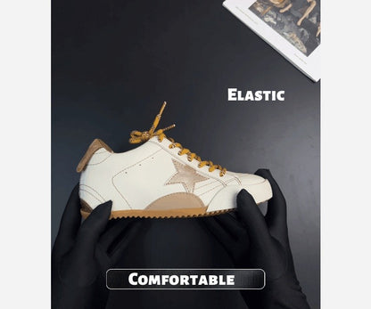 6cm de Elevação Interna Cadarços de Pato Mandarim Estrela Sapatos Sujos Femininos Vintage Sola Grossa Versátil Tênis Casual