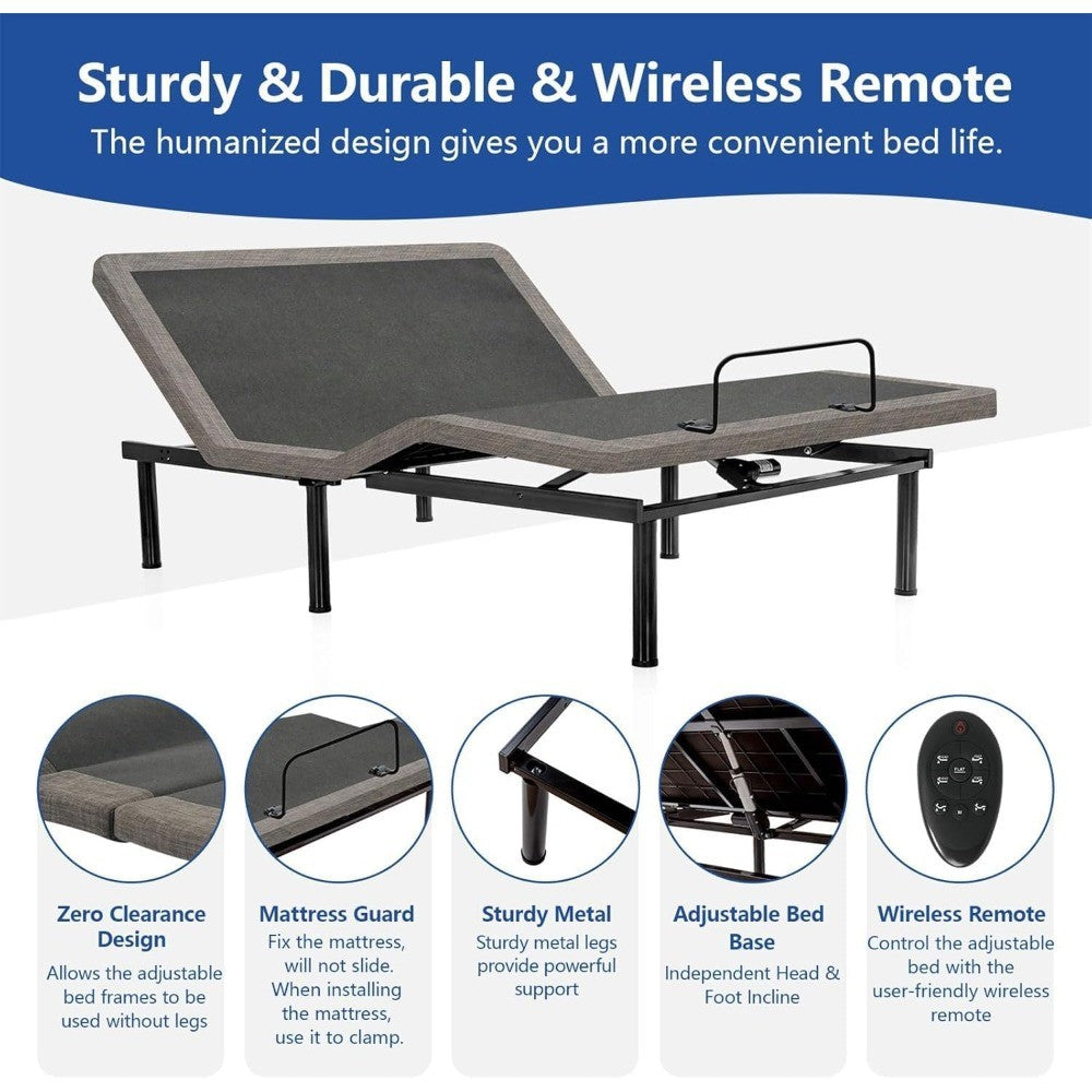 Twin XL Adjustable Beds with Thickened Foam Frame, Adjustable Bed Base with Wireless Remote, Separate Head/Foot Lift, Ea