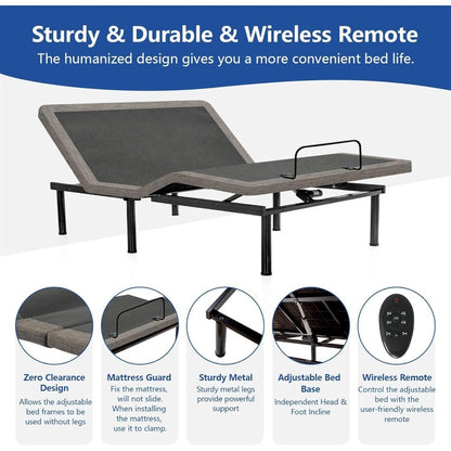 Twin XL Adjustable Beds with Thickened Foam Frame, Adjustable Bed Base with Wireless Remote, Separate Head/Foot Lift, Ea