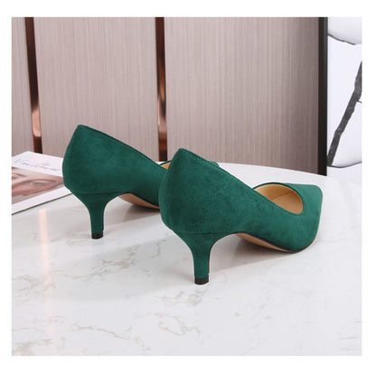 European American Fashionable Pointed High Heels Women With Rhinestone Bows Shallow Mouth Mid-Heeled Single Shoes Silk Satin