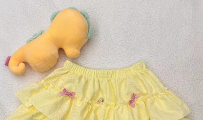 Japanese Kawaii Yellow Cake Skirts Women Casual Y2k Clothing Harajuku Cute Skirts Female Outwear Chic Party Bow Cosplays Girls