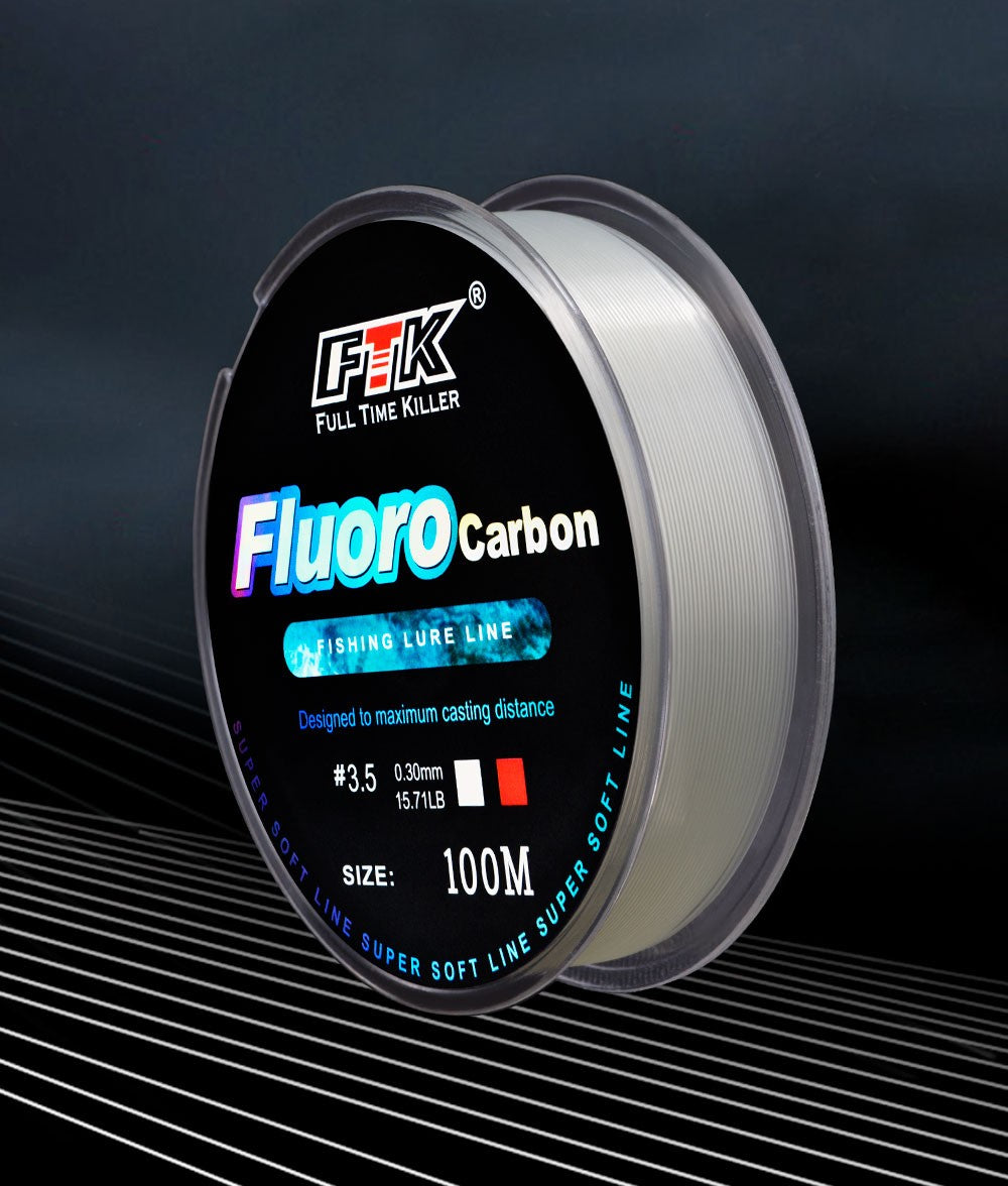 Linha de Pesca FTK 100M com Revestimento de Fluorocarbono 0.14mm-0.5mm 4.13LB-34.32LB Linha Monofilamento de Fibra de Carbono Linha de Pesca de Carpa Sinking Line
