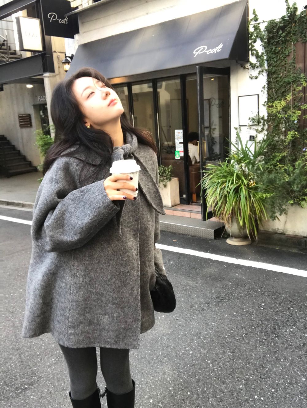 Korean Sle Woolen Coat Women's Chic Temperament Sweet Bow Tie Collar Hooded Warm Woolen Coat Long Sve Mid-Length