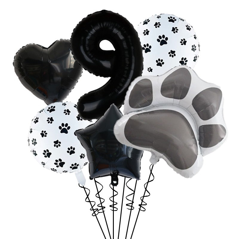 1set Animal Let's Pawty Dog Cat Paw Aluminum Balloon 32inch Pink Black Number Birthday Party Decorat Balloon Baby Shower Supplie