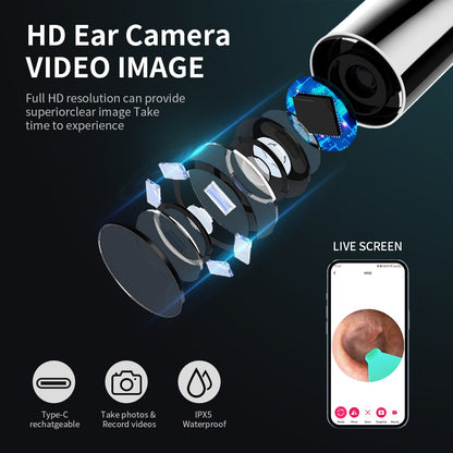Conjunto de Limpeza de Ouvido com Câmera, Hastes para Ouvido, Otoscópio, Carregamento USB C, Ferramenta de Remoção de Cera com Endoscópio, Câmera Mini de Limpeza de Ouvido, Conjunto de Limpeza de Ouvido