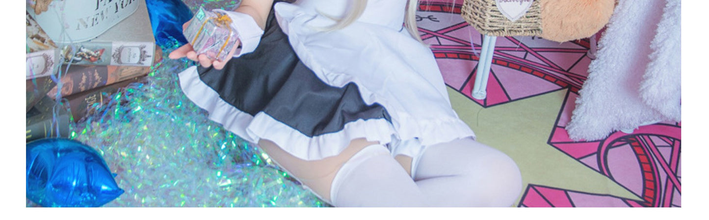 Cute Japanese Maid Outfit Sweet Lolita Cosplay Costume Black White Uniform Full Set Gothic Lace Party Halloween Stage Wear