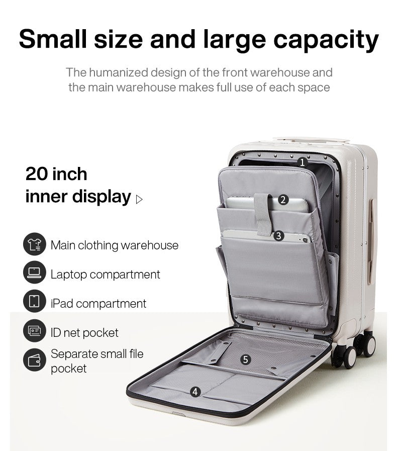 Hanke Carry On Suitcase Aesthetic Design 7mm Aluminum Frame Rolling Luggage Boarding Cabin PC Spinner Wheel TSA Lock 18" 20";;VERDADEIRO;;"Ivory White,20Inches 500mm